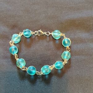 Beautiful Blue Sea Glass Bracelet,Silver